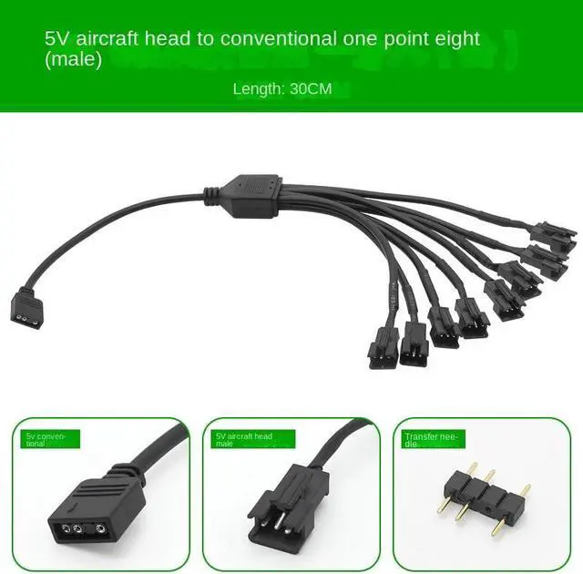 Main image of 5V 3PIN 1 to 8 Computer motherboard Splitter Convert Cable SM3P RGB fan adapter male connector(male 3pin 1 to 8)