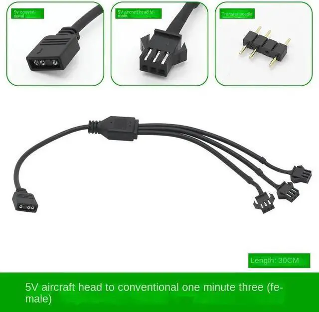 Main image of 5V 3PIN 1 to 1/2/3/4/5/6/8 Computer motherboard Splitter Convert Cable SM3P RGB fan adapter male/Female connector(Female 3pin 1 to 3)