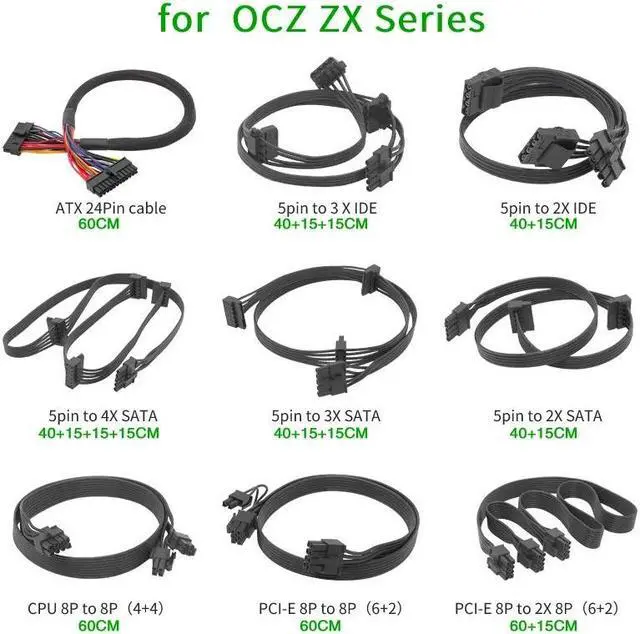 Alt view image 6 of 6 - For OCZ ZX Series 1250W 1000W 850W ZT 750W 650W 550W ATX 24Pin Power Supply Cable