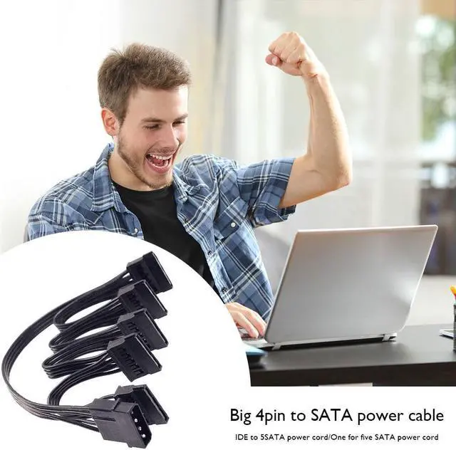 Alt view image 5 of 6 - 4 Pin 1 to 5 SATA 15 Pin Hard Drive Power Supply Splitter Cable 18AWG for DIY PC 4 Pin To Hard Disk SATA Adapter Cable