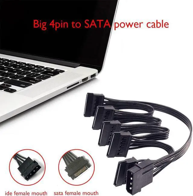 Alt view image 2 of 6 - 4 Pin 1 to 5 SATA 15 Pin Hard Drive Power Supply Splitter Cable 18AWG for DIY PC 4 Pin To Hard Disk SATA Adapter Cable