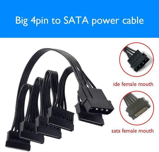 Alt view image 3 of 6 - 4 Pin 1 to 5 SATA 15 Pin Hard Drive Power Supply Splitter Cable 18AWG for DIY PC 4 Pin To Hard Disk SATA Adapter Cable