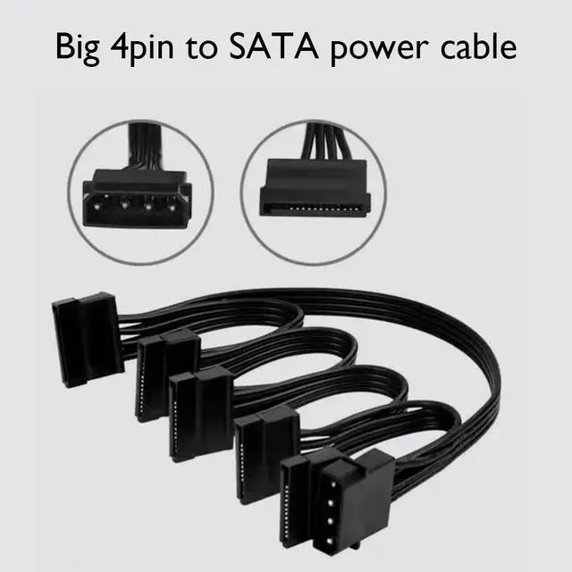 Alt view image 4 of 6 - 4 Pin 1 to 5 SATA 15 Pin Hard Drive Power Supply Splitter Cable 18AWG for DIY PC 4 Pin To Hard Disk SATA Adapter Cable