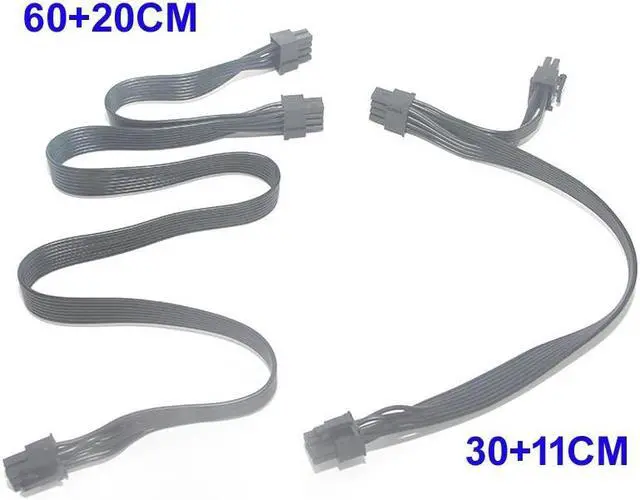 Alt view image 3 of 6 - Cable de extensión de alimentación PCIE GPU, 10 piezas, 6 pines macho a 8 pines duales (6 + 2 pines), Cable de alimentación para tarjeta gráfica 18AWG(60CM 20CM)