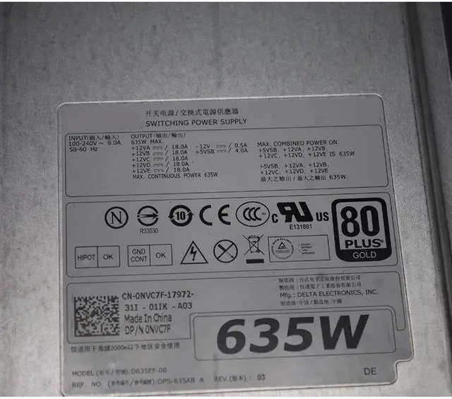 Alt view image 5 of 6 - For Precision T5600 T3600 635W Power Supply Unit PSU 0NVC7F D635EF-00 01K45H F635EF-00