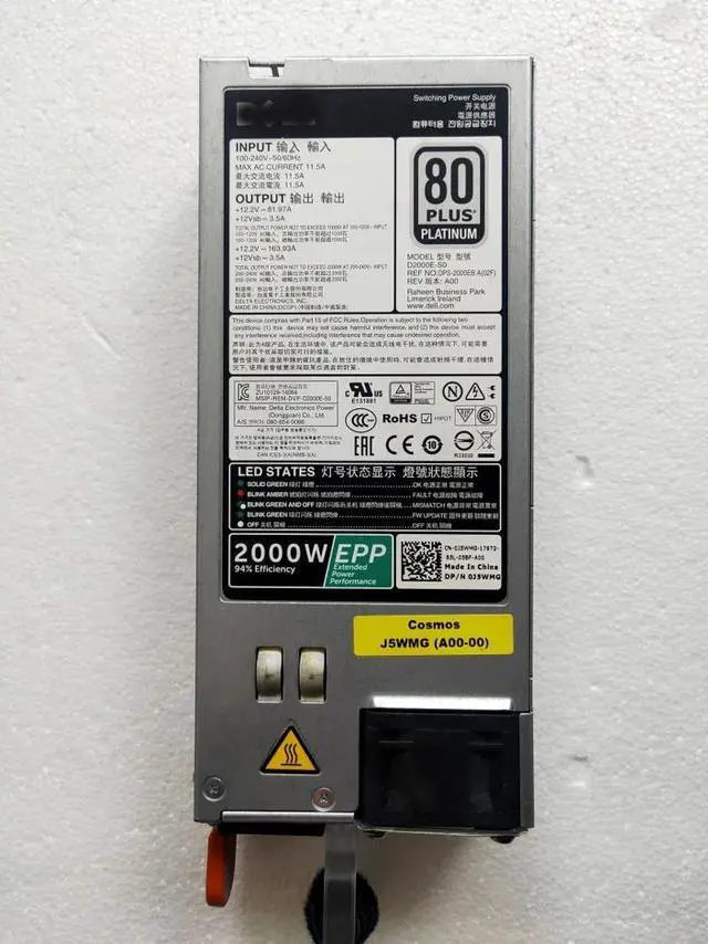 Alt view image 4 of 6 - 2000W Platinum PSU D2000E-S0 DPS-2000EB A For Poweredge R740 R840 R940 C4130 FX2S MVP7C J5WMG 39K3H W1R7V