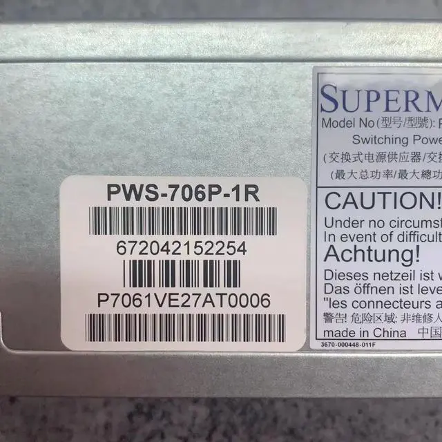 Alt view image 3 of 6 - PWS-706P-1R 700W/750W 1U Redundant Power Supply Unit PSU 80 Plus Platinum