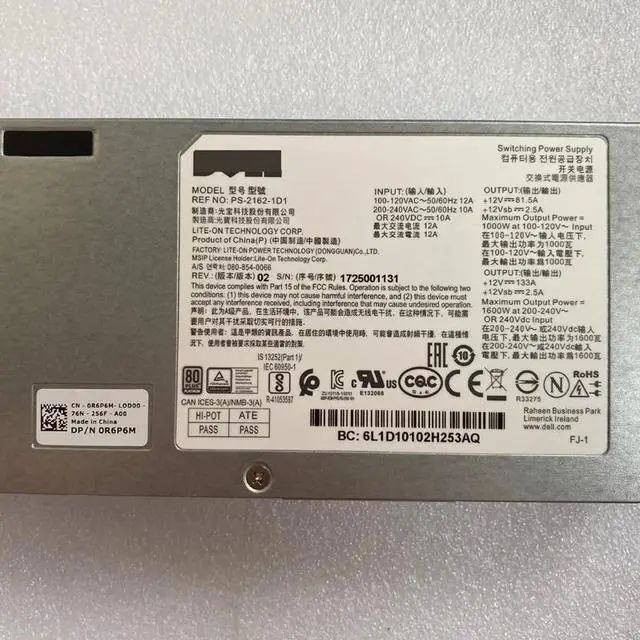 Alt view image 6 of 6 - R6P6M 1600W Platinum PSU For Poweredge C6300 XC6300 XC6320 Power Supply PS-2162-1D1 0R6P6M