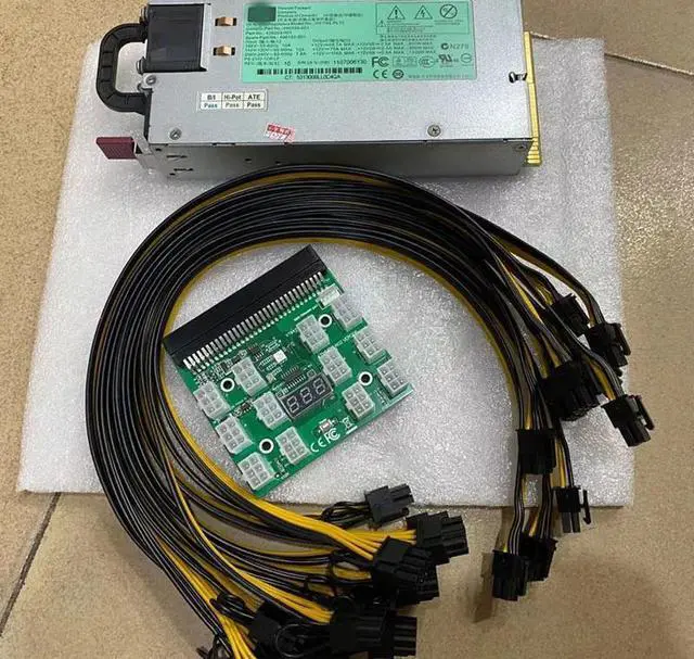 Alt view image 2 of 6 - 1200W Server Power Supply 490594-001 438203-001 498152-001 HSTNS-PL11 + Breakout Board + 12pcs PCIe 6Pin to 6+2Pin Cable