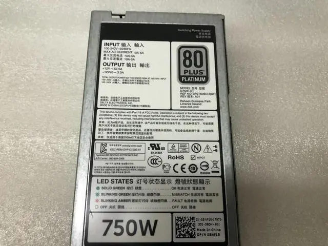Alt view image 3 of 6 - For PowerEdge R520 R620 R720 R720XD R820 T320 T420 T620 750W Server Power Supply F750E-S0 D750E-S1 D750E-S0