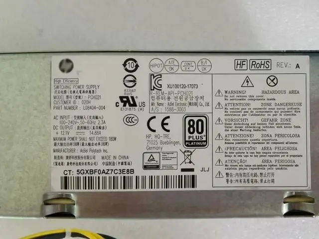 Alt view image 5 of 5 - L08404-004 L08404-002 L08404-001 PCH021 D18-180P1A PA-1181-3HC For ProDesk 600 G5 SFF PSU 180W Power Supply PSU