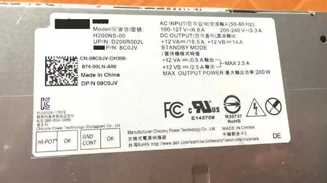 Alt view image 6 of 6 - For Inspiron 3470 Switching Power Supply PSU 200W 8C0JV 08C0JV H200NS-00