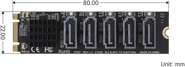 Alt view image 3 of 6 - M.2 NGFF SATA to 5-port SATA3 expansion card JMB575 main control chip