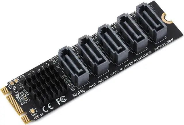 Alt view image 2 of 6 - M.2 NGFF SATA to 5-port SATA3 expansion card JMB575 main control chip