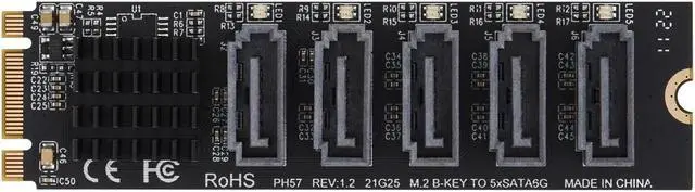 Alt view image 4 of 6 - M.2 NGFF SATA to 5-port SATA3 expansion card JMB575 main control chip