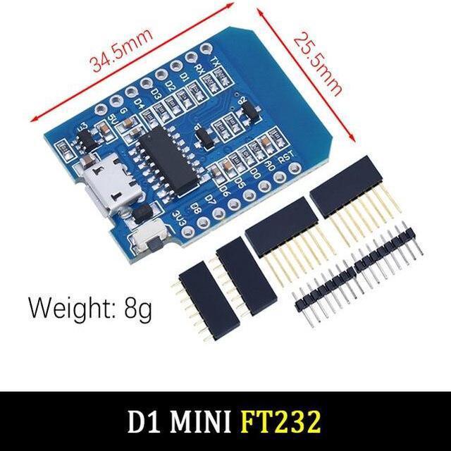 D1 Mini ESP8266 ESP-12 ESP-12F CH340G V2 USB WeMos WiFi Development Board  NodeMCU Lua IOT Board 3.3V with Pins (D1 Mini CH340)
