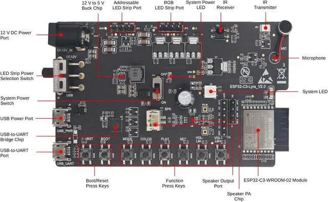 Alt view image 3 of 3 - ESP32-C3-Lyra Audio Lighting Control Development Board, equipped with ESP32-C3-WROOM-02 module, 8MB Flash