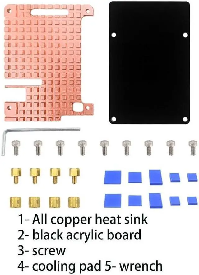 Alt view image 3 of 6 - Heatsink Kit for Raspberry Pi 4B Copper Thermal Conductive with Adhesive Tape for Cooling RPI4 Model 4B Radiator