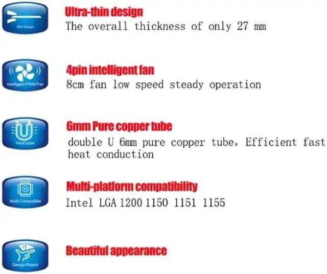 Alt view image 3 of 6 - S85 2 Heatpipe Ultra Thin PWM Fan for HTPC 1U Mini PC Cooling Fan for Socket LGA1200 115x CPU Cooler Fan Low Profile