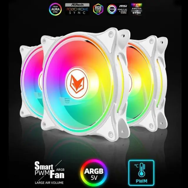 Alt view image 3 of 6 - 120mm ARGB Computer Case Fan 5V 3PIN PWM LED Cooling Fans Desktop PC Case Computer Chassis Heatsink Fan Accessories (Black)