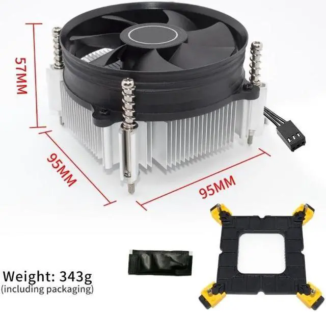 Alt view image 5 of 6 - CPU Cooler Fan 9cm CPU Heatsink 2000RPM Cooling Radiator for LGA 115X 1200 1700 1356 1150 1151 1155 1156 1200 1700