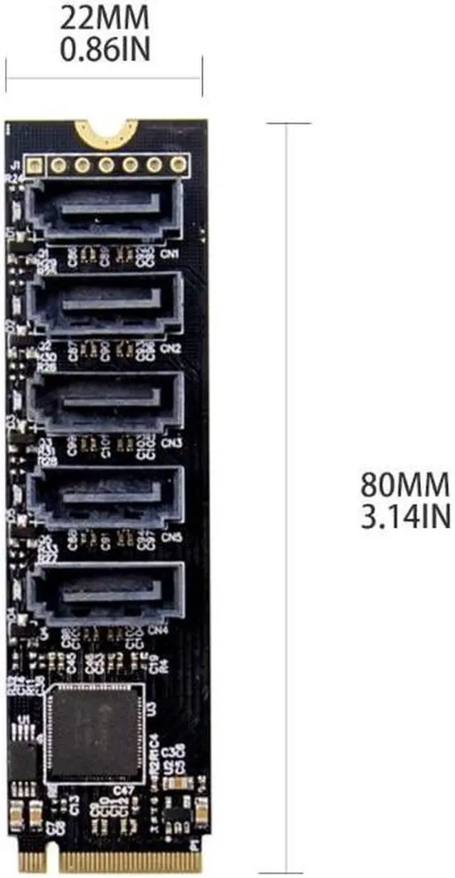 Alt view image 6 of 6 - 5 Ports Sata 3.0 to M.2 M-Key Adapter PCIE 3.0 X2 Sata3.0 6Gbps Riser Expansion Card for Desktop PC Computer Converter