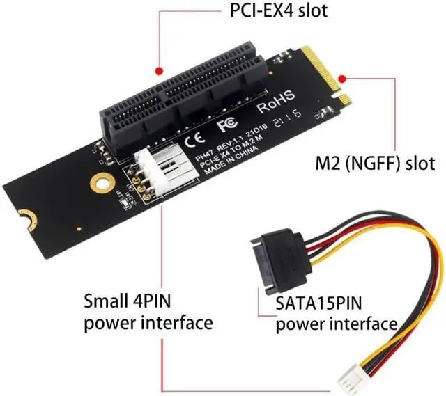 Alt view image 2 of 6 - D7YC M.2 NGFF- to PCI-E 4X Riser Card M2 M Key SSD to PCIe X4 Adapter with LED Indicator SATA ICO Riser for Bitcoin Mining