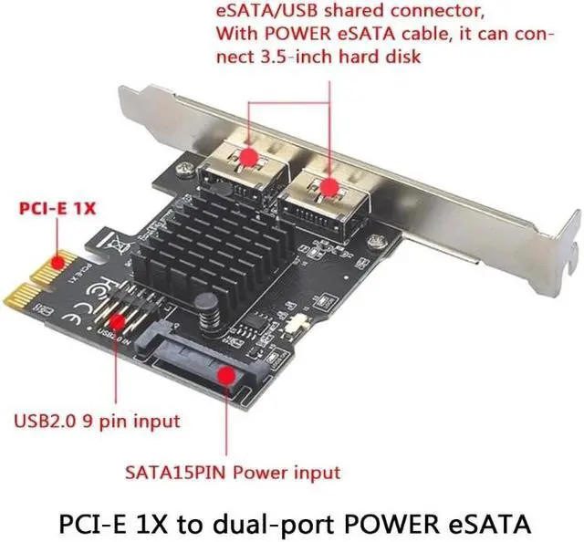 Alt view image 2 of 6 - Pci-e to Dual Port POWER OVER ESATA pci e to Power eSATA USB Expansion Card for Command Queuing Expansion Cards(A)