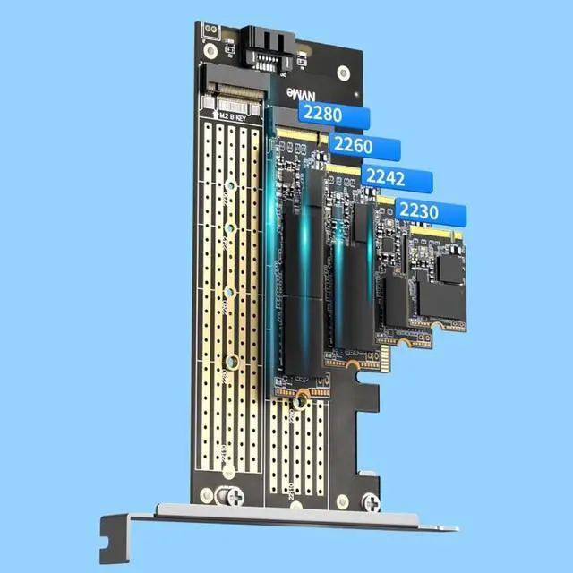 Alt view image 3 of 6 - Dual M.2 PCIE 4.0 Adapter Card for NVMe / SATA SSD NVME (m Key) /SATA (b Key) 22110/80/60/42/30 SSD to PCIe x4 X8 X16