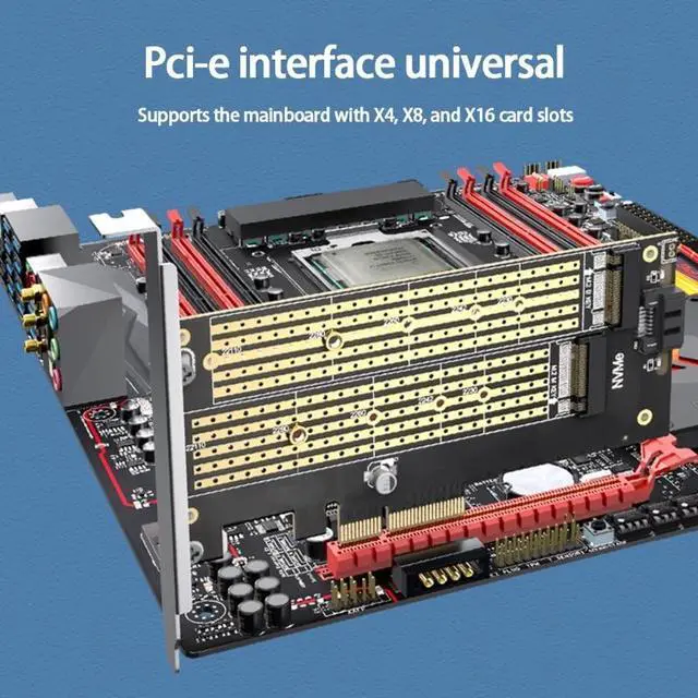 Alt view image 2 of 6 - Dual M.2 PCIE 4.0 Adapter Card for NVMe / SATA SSD NVME (m Key) /SATA (b Key) 22110/80/60/42/30 SSD to PCIe x4 X8 X16