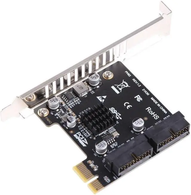 Alt view image 3 of 6 - PCI-E USB 3.0 Expansion Card Adapter 2 Port USB3.0 Hub Internal 19/20 Pin Header PCIE PCI Express to USB3.0 Adapter Card