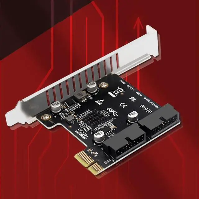 Alt view image 5 of 6 - PCI-E USB 3.0 Expansion Card Adapter 2 Port USB3.0 Hub Internal 19/20 Pin Header PCIE PCI Express to USB3.0 Adapter Card