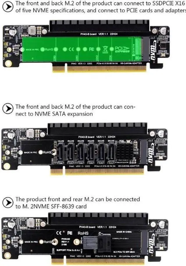 Alt view image 3 of 6 - PCIE4.0 Split Expansion Riser Card PCIE X16 X8+X4+X4 Quad VROC M.2 NVMe Port Expansion Card DIY Board Replacement