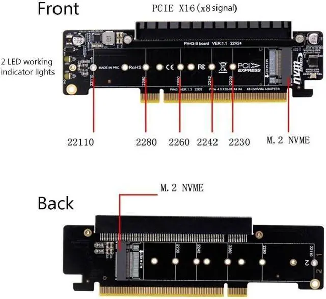 Alt view image 6 of 6 - PCIE4.0 Split Expansion Riser Card PCIE X16 X8+X4+X4 Quad VROC M.2 NVMe Port Expansion Card DIY Board Replacement