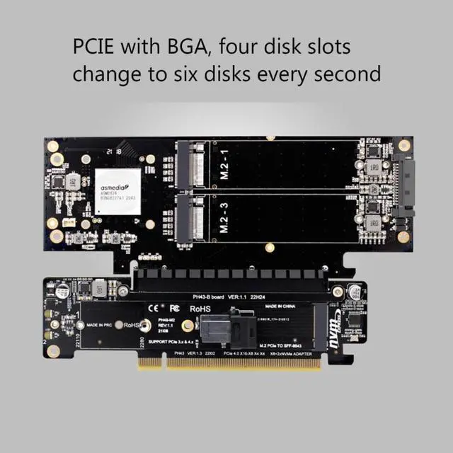 Alt view image 4 of 6 - PCIE4.0 Split Expansion Riser Card PCIE X16 X8+X4+X4 Quad VROC M.2 NVMe Port Expansion Card DIY Board Replacement