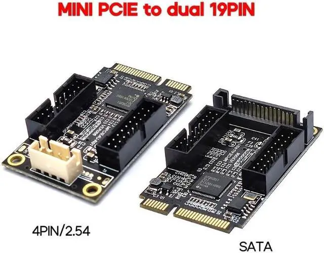 Alt view image 3 of 6 - Mini PCIe to Dual 19-Pin Front Panel Extension Card Mini PCIE to USB3.0 Front PIN Head 19PIN Small 4-Pin/Sata Connector(SATA)