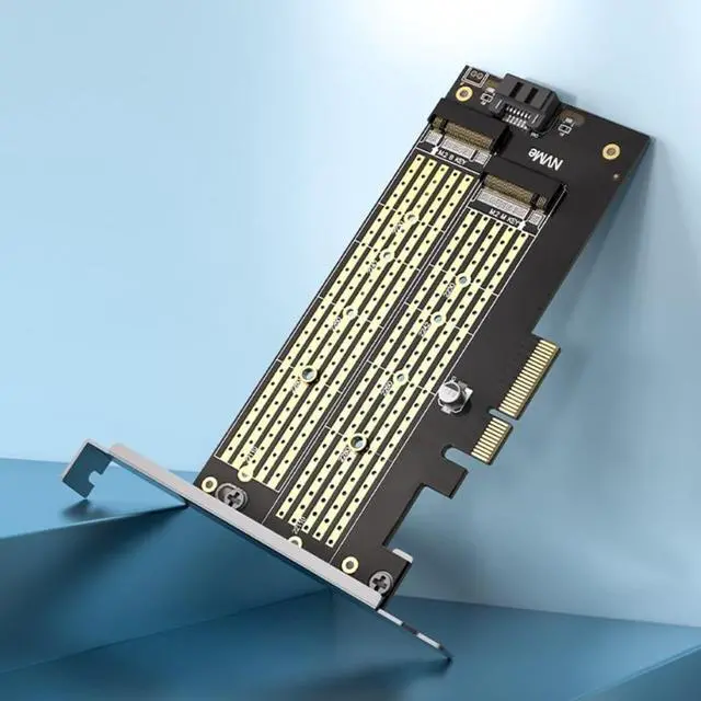 Alt view image 5 of 6 - Dual M.2 PCIE 4.0 Adapter Card for NVMe / SATA SSD NVME (m Key) /SATA (b Key) 22110/80/60/42/30 SSD to PCIe x4 X8 X16