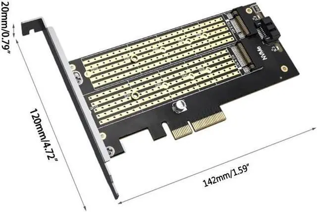 Alt view image 6 of 6 - Dual M.2 PCIE 4.0 Adapter Card for NVMe / SATA SSD NVME (m Key) /SATA (b Key) 22110/80/60/42/30 SSD to PCIe x4 X8 X16