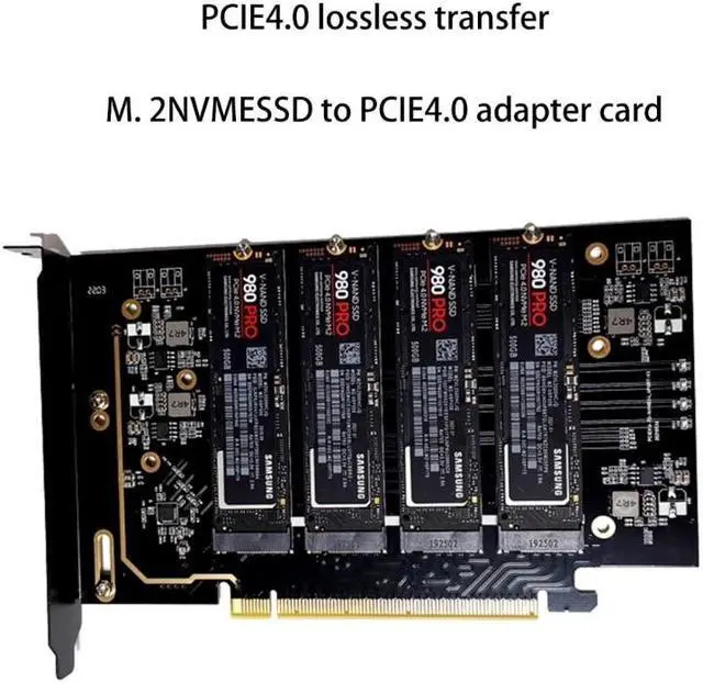Alt view image 3 of 5 - 4 Port PCI Express Expansion Card PCI-E to M2 Controller PCIe X16 To M.2 NVME Adapter Add On Cards For 2230-2280 SSD