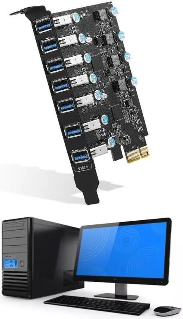 Alt view image 2 of 6 - 7-Port PCI-E to USB3.0 Expansion Card 7x USB-A PCI-Express USB Add in Card for Desktop PC Host Card Suport UASP