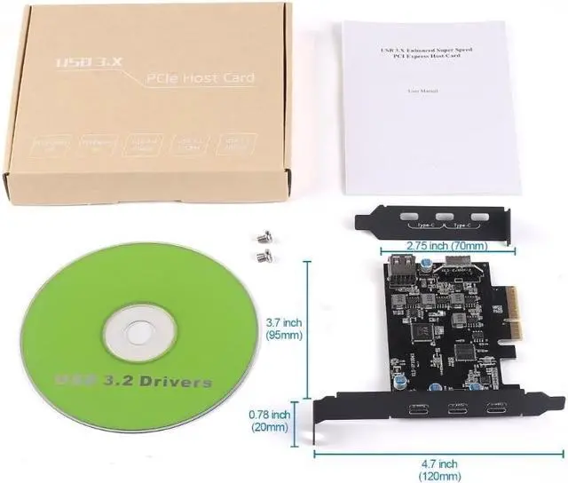 Alt view image 3 of 6 - PCI-E to USB 3.2 Expansion Card ,3.2 gen2 20Gpbs (3X Type-C, 1x USB-A, 1x USB Type-E A-Key) , USB-C PCI-Express Card