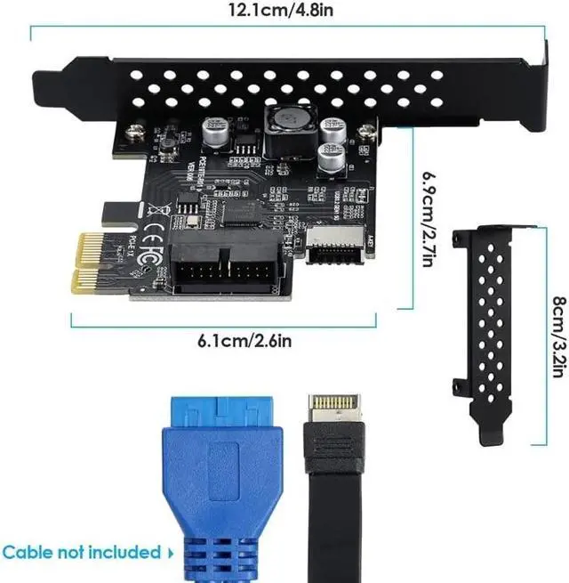Alt view image 6 of 6 - PCI-E 1X to USB3.2 Expansion Card PCI-Express 3.0 Riser Card USB 3.2 Gen1 TYPE-EA-KEYUSB 3.0 20Pin Connector
