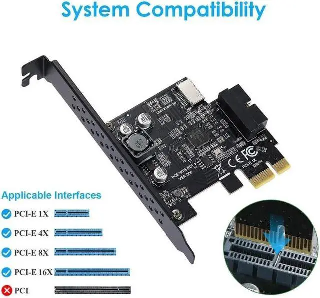 Alt view image 4 of 6 - PCI-E 1X to USB3.2 Expansion Card PCI-Express 3.0 Riser Card USB 3.2 Gen1 TYPE-EA-KEYUSB 3.0 20Pin Connector