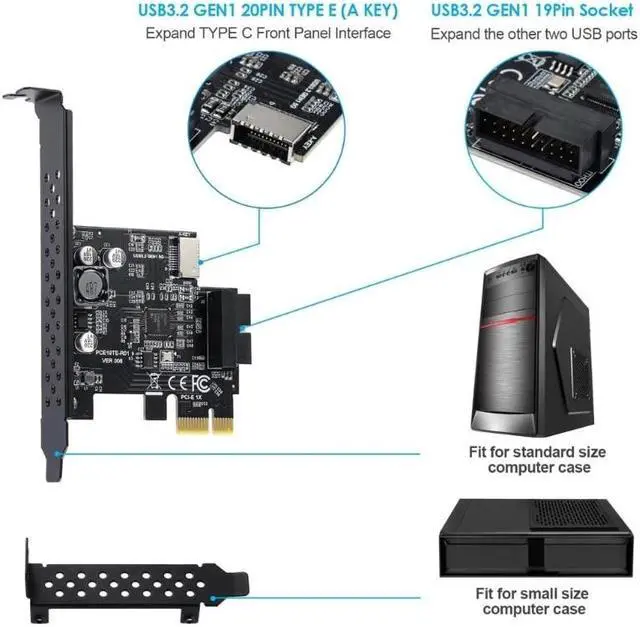 Alt view image 5 of 6 - PCI-E 1X to USB3.2 Expansion Card PCI-Express 3.0 Riser Card USB 3.2 Gen1 TYPE-EA-KEYUSB 3.0 20Pin Connector