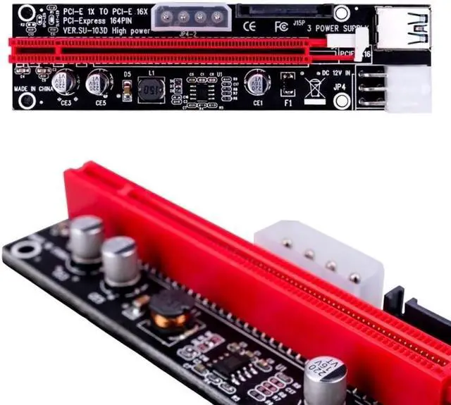 Alt view image 4 of 6 - VER009X 1x to 16x PCI Express PCIE PCI-E Riser Card 009X Extender 60cm USB 3.0 Cable SATA to 6Pin 4Pin BTC Mining Miner
