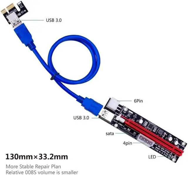 Alt view image 5 of 6 - VER009X 1x to 16x PCI Express PCIE PCI-E Riser Card 009X Extender 60cm USB 3.0 Cable SATA to 6Pin 4Pin BTC Mining Miner