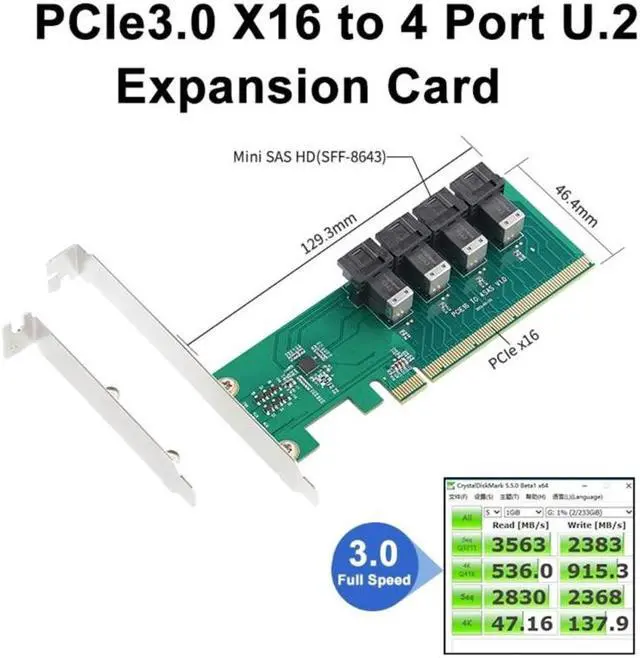 Alt view image 5 of 6 - U.2 to PCIE Converter PCIE X16 to 4-port U.2 NVME SFF-8643 SFF-8639 Expansion Card PCI-E 4.0 Splitter Adapter Card