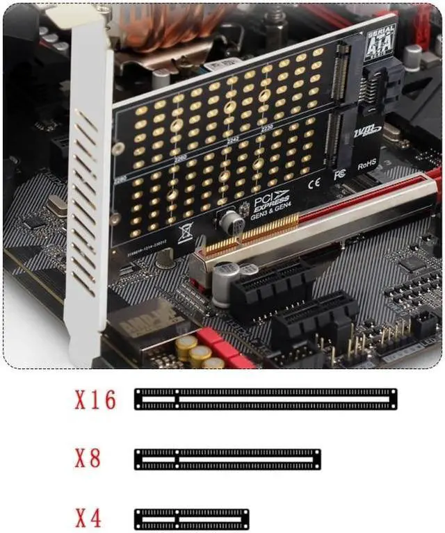 Alt view image 2 of 6 - M-key M.2 NVME SSD to PCI-EX4 Adapter Support B/M-key M.2 ngff-SSD to Sata Adapter M2 to PCIE Dual-Bay Expansion Card