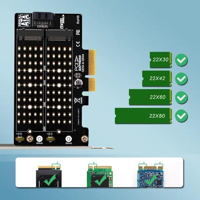 Alt view image 5 of 6 - M-key M.2 NVME SSD to PCI-EX4 Adapter Support B/M-key M.2 ngff-SSD to Sata Adapter M2 to PCIE Dual-Bay Expansion Card