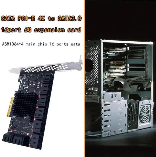 Alt view image 3 of 6 - PCIE SATA Card PCIe to 16 Ports SATA 3.0 6G SSD Adapter Card Computer Accessories Support 16 SATA 3.0 Devices